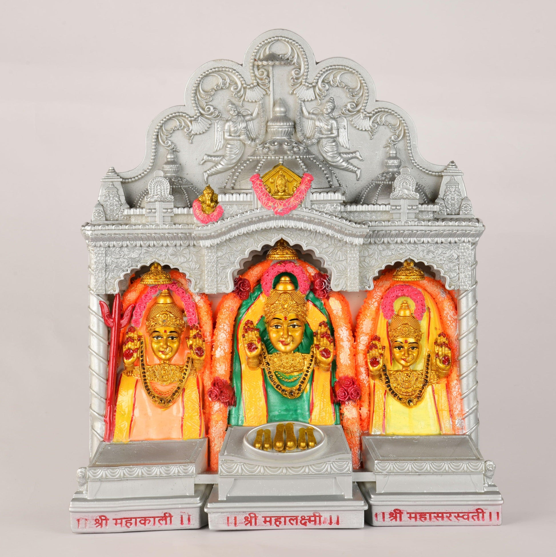 11-Inch Shree Mahalaxmi Murti - Multicolor Marble Dust Statue | Ideal for Home, Pooja, Temple, and Gift - Vishnupriya Art's