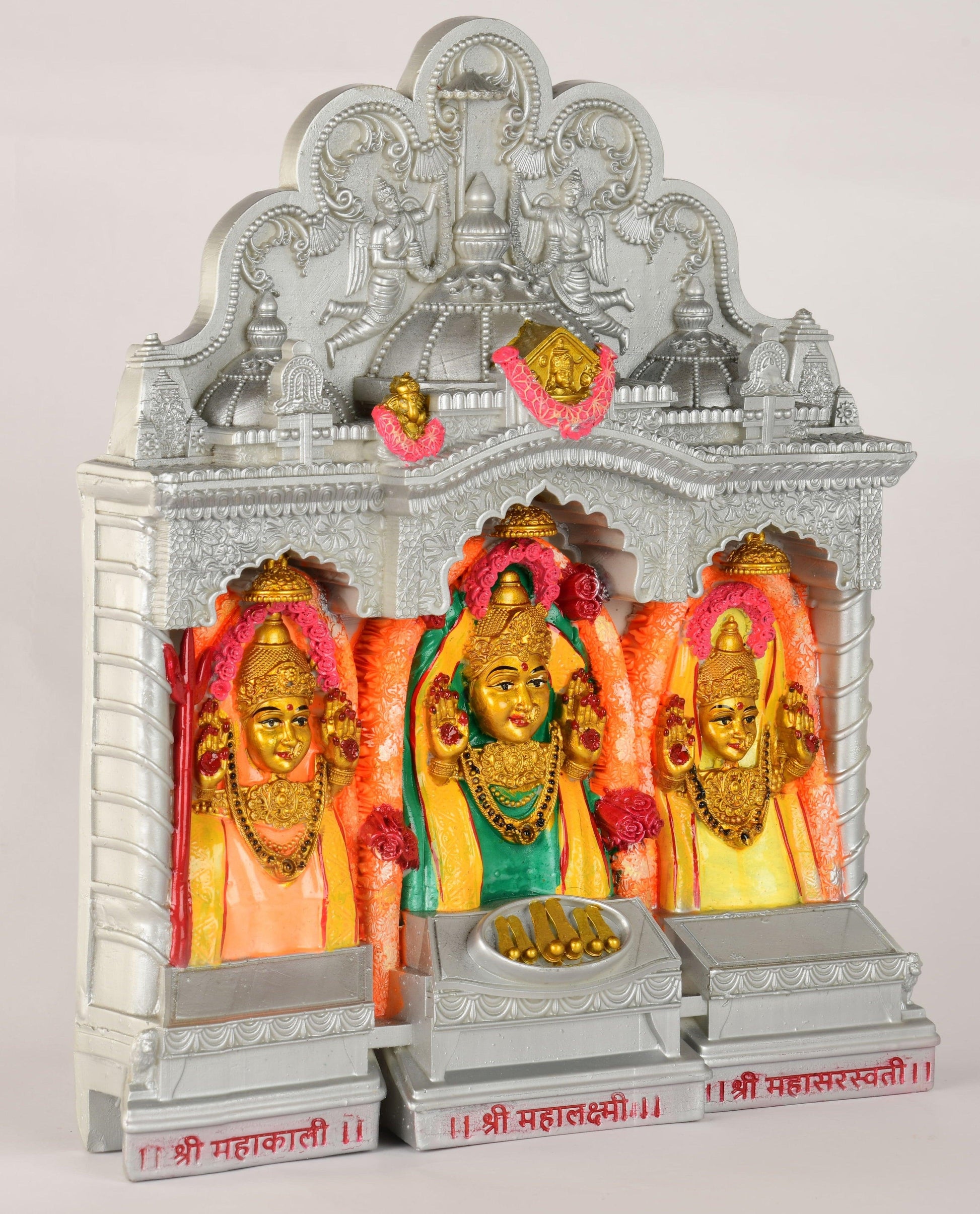 11-Inch Shree Mahalaxmi Murti - Multicolor Marble Dust Statue | Ideal for Home, Pooja, Temple, and Gift - Vishnupriya Art's