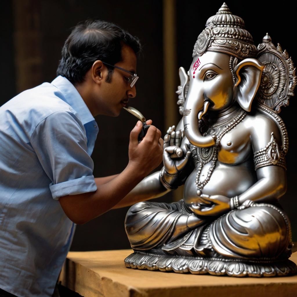 make a finishing touchup of indian god idols Ganapati  - Vishnupriya Art's
