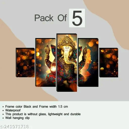 Set of 5 Artistic Ganesha Wall Paintings for Living Room - Elegant Home Décor
