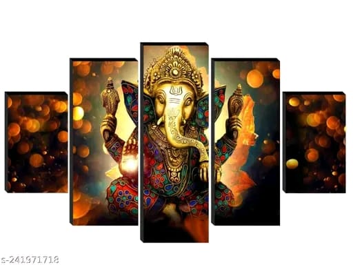 Set of 5 Artistic Ganesha Wall Paintings for Living Room - Elegant Home Décor