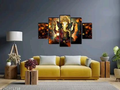 Set of 5 Artistic Ganesha Wall Paintings for Living Room - Elegant Home Décor