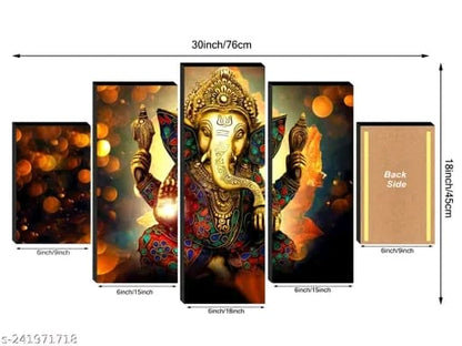 Set of 5 Artistic Ganesha Wall Paintings for Living Room - Elegant Home Décor